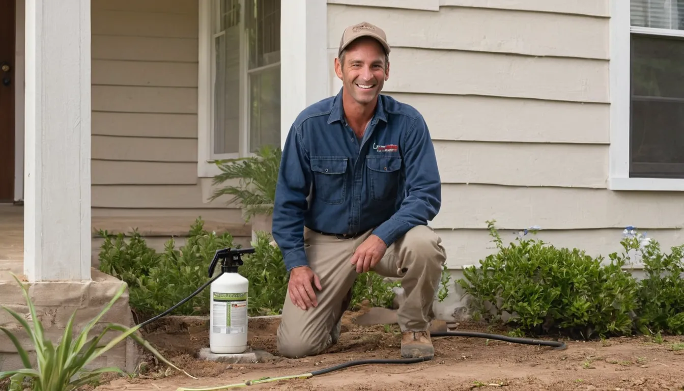 Friendly pest control provider talking with a homeowner at the front door of a house in Salt Lake City